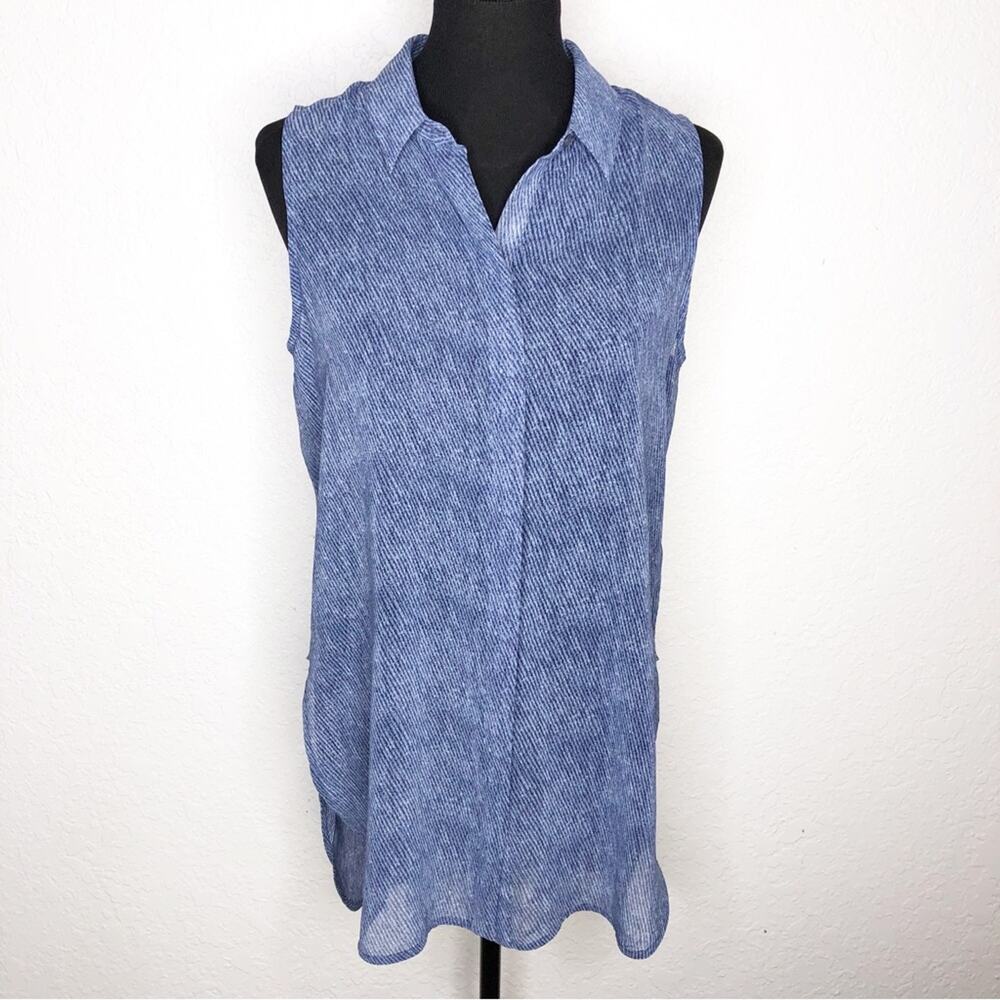 WHBM blue striped sleeveless sheer button down top size Small